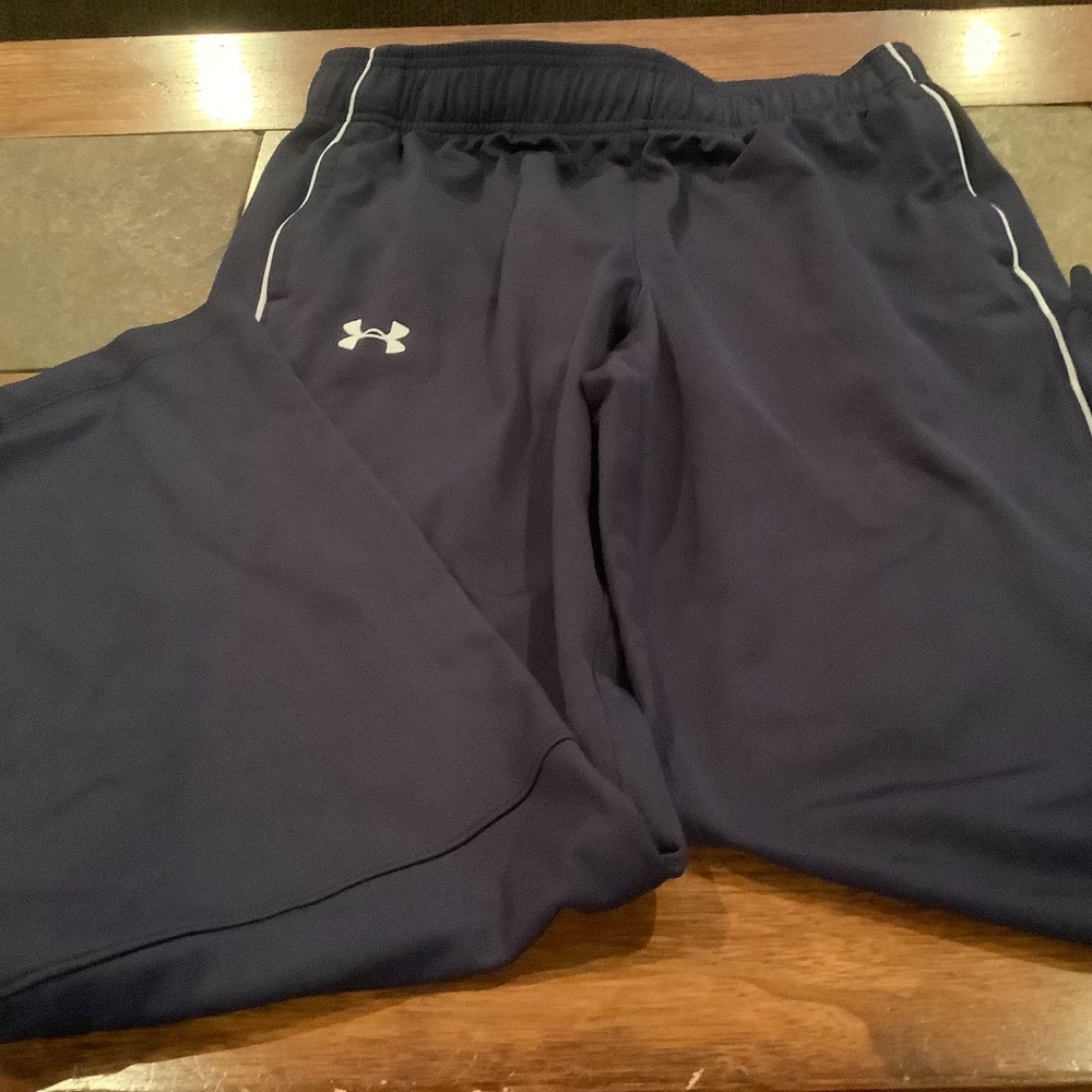 Ladies UA deep navy track pant with white piping